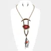 Fashnzfab Abstract Double Horn & Faux Leather Tassel Necklace In Brown