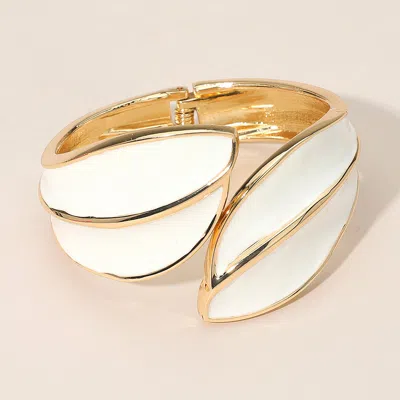 Fashnzfab Abstract Enamel Leaf Statement Bangle Bracelet In White
