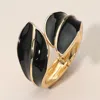 Fashnzfab Abstract Enamel Leaf Statement Hinged Bangle Bracelet In Black