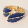 Fashnzfab Abstract Enamel Leaf Statement Hinged Bangle Bracelet In Gold
