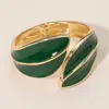 Fashnzfab Abstract Enamel Leaf Statement Hinged Bangle Bracelet In Green