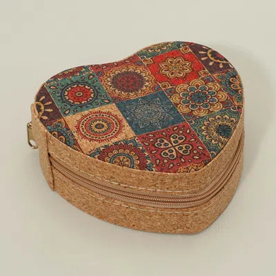 Fashnzfab Abstract Floral Printed Heart Shaped Portable Jewelry Organizer Box