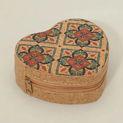 Fashnzfab Abstract Floral Printed Heart Shaped Portable Jewelry Organizer Box 4.75" X 4.2" X 1.75"