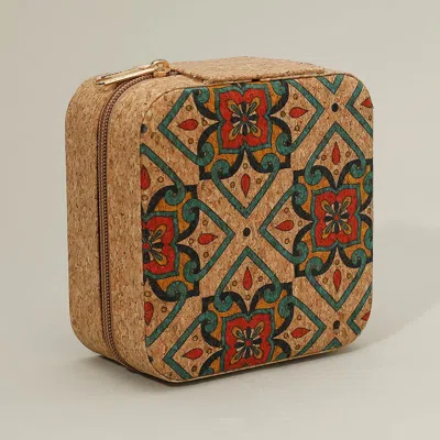 Fashnzfab Abstract Floral Printed Square Portable Jewelry Organizer Box 3.75" X 3.75" X 1.8"