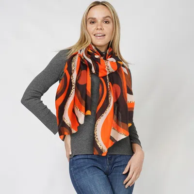 Fashnzfab Abstract Foil Print Scarf In Brown
