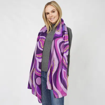Fashnzfab Abstract Foil Print Scarf In Purple