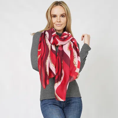 Fashnzfab Abstract Foil Print Scarf In Red