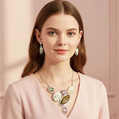 Fashnzfab Abstract Geometric Plate Embellished Statement Necklace In Multi
