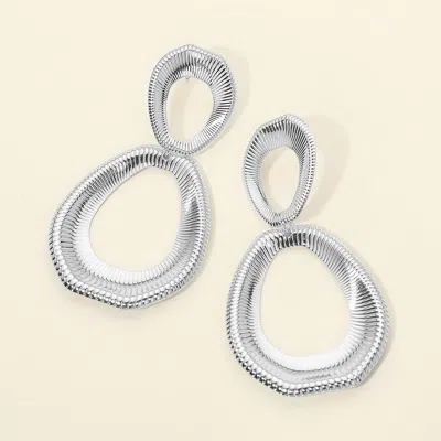 Fashnzfab Abstract Hoop Drop Statement Earrings In Silver