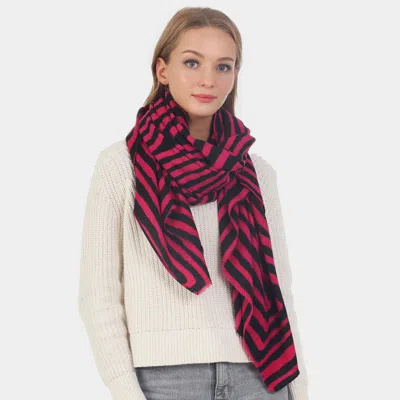 Fashnzfab Abstract Lined Oblong Scarf In Pink