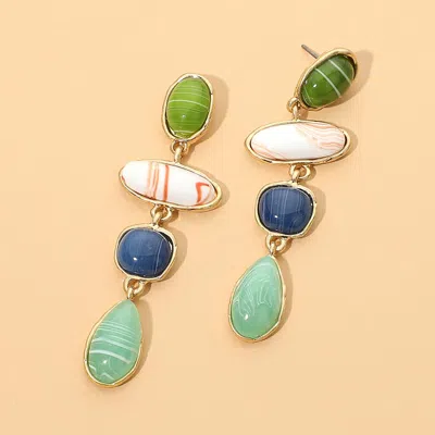 Fashnzfab Abstract Marble Resin Pebble Link Drop Earrings In Multi