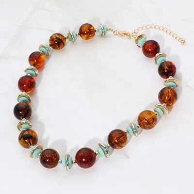 Fashnzfab Abstract Marbled Resin Ball Beaded Necklace - Gold, Tortoise In Multi