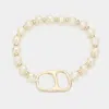 Fashnzfab Abstract Metal Accented Faceted Beaded Stretch Bracelet Ivory In Multi