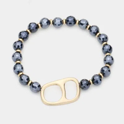Fashnzfab Abstract Metal Accented Faceted Beaded Stretch Bracelet Jet Black
