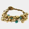 Fashnzfab Abstract Metal Bead Stone Cluster Suede Bracelet Worn Gold In Multi