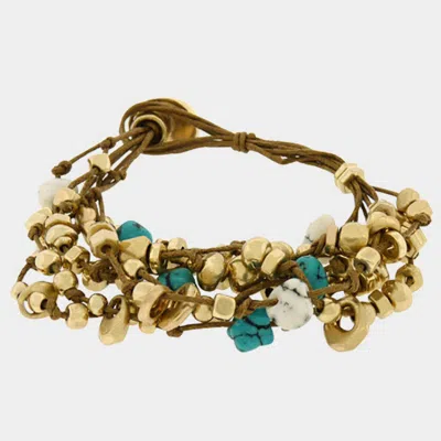 Fashnzfab Abstract Metal Bead Stone Cluster Suede Bracelet Worn Gold In Multi