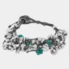 Fashnzfab Abstract Metal Bead Stone Cluster Suede Bracelet Worn Silver In Multi