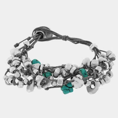 Fashnzfab Abstract Metal Bead Stone Cluster Suede Bracelet Worn Silver In Multi
