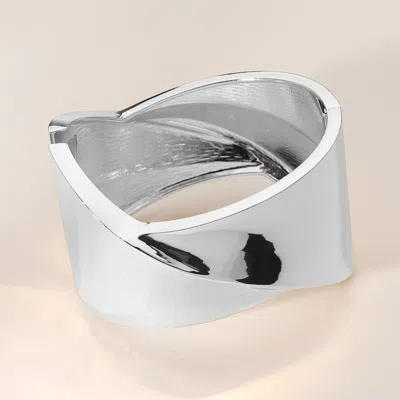 Fashnzfab Abstract Metal Crisscross Hinged Bangle Bracelet Rhodium In White
