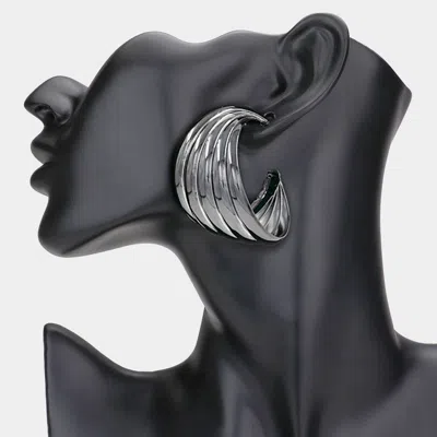 Fashnzfab Abstract Metal Earrings - Hematite In Black