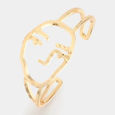 Fashnzfab Abstract Metal Face Cuff Bracelet In Gold