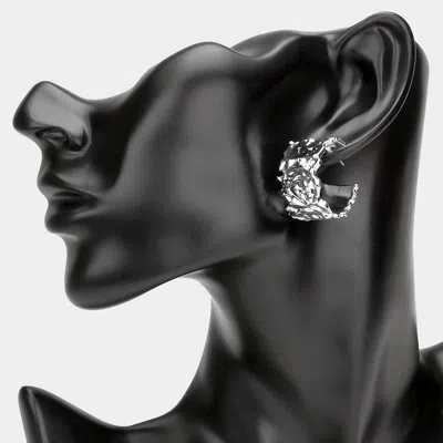 Fashnzfab Abstract Metal Half Hoop Earrings - Rhodium In Silver