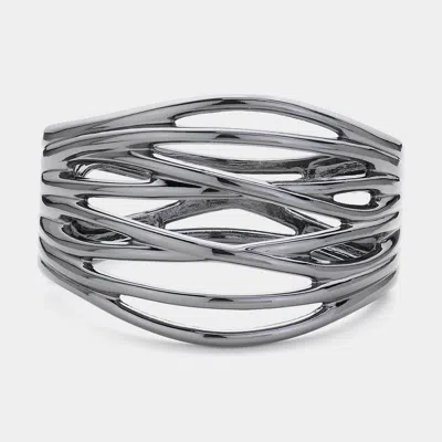 Fashnzfab Abstract Metal Hinged Bangle Bracelet Black In Silver