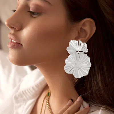 Fashnzfab Abstract Metal Link Dangle Earrings - Rhodium In White