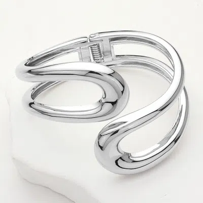 Fashnzfab Abstract Metal Loop Bypass Hinged Bracelet Rhodium In Multi