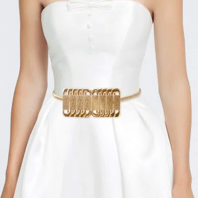 Fashnzfab Abstract Metal Plate Buckle Accented Stretch Metal Belt In Gold