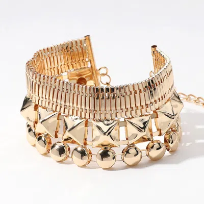 Fashnzfab Abstract Metal Wide Bracelet Gold