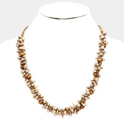 Fashnzfab Abstract Metal Wood Cluster Suede Necklace In Gold
