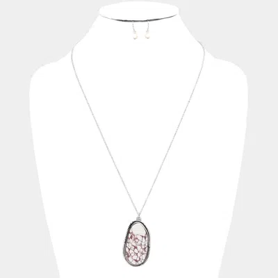 Fashnzfab Abstract Natural Stone Pendant Necklace In White