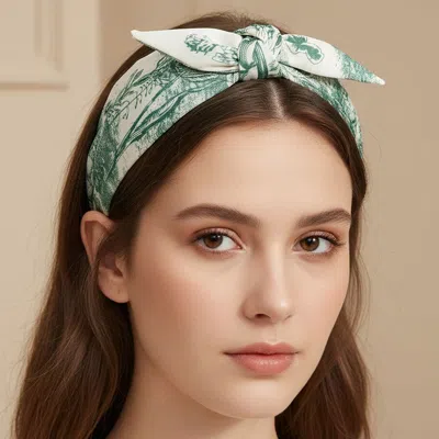 Fashnzfab Abstract Nature Printed Knot Headband In Green