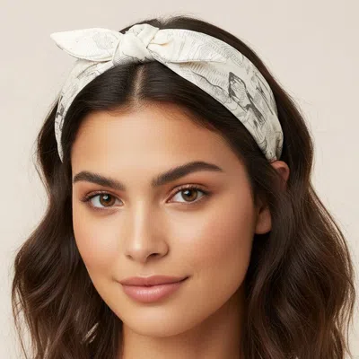 Fashnzfab Abstract Nature Printed Knot Headband In White
