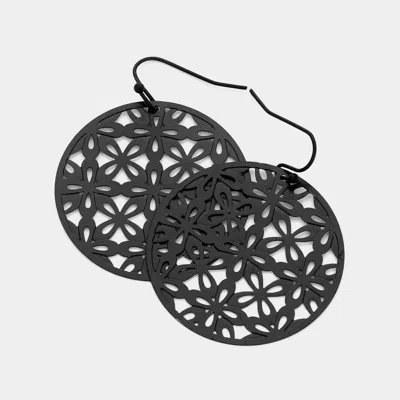 Fashnzfab Abstract Pattern Circle Metal Filigree Dangle Earrings In Black