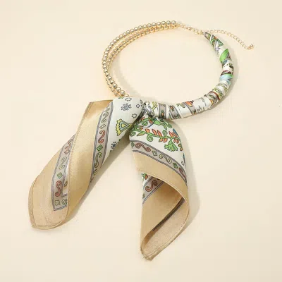 Fashnzfab Abstract Pattern Fabric Scarf Double Bubble Chain Necklace In Gold