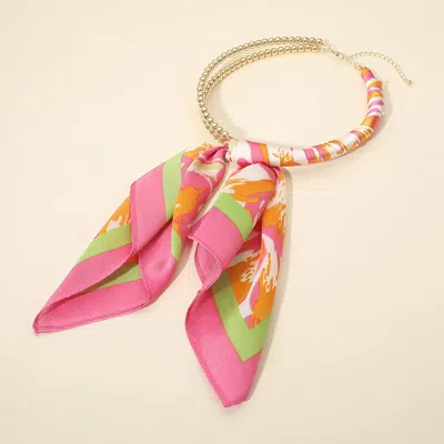 Fashnzfab Abstract Pattern Fabric Scarf Double Bubble Chain Necklace In Gold