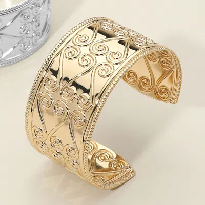 Fashnzfab Abstract Pattern Metal Cuff Bracelet Gold