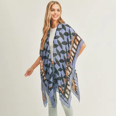 Fashnzfab Abstract Pattern Print Cover Up Kimono Poncho In Multi