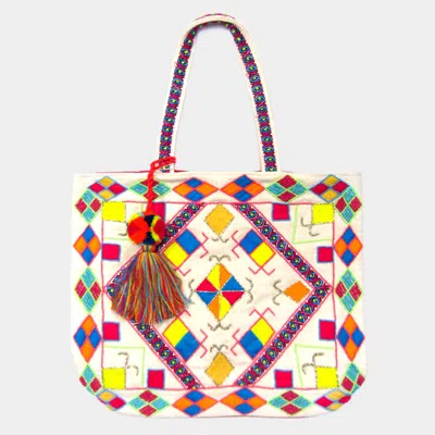 Fashnzfab Abstract Patterned Pom-tassel Tote Bag In Multi