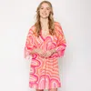 Fashnzfab Abstract Print Cover Up Poncho In Pink