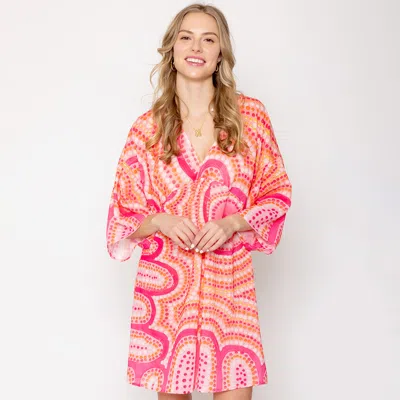 Fashnzfab Abstract Print Cover Up Poncho In Pink