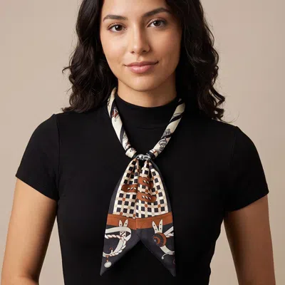 Fashnzfab Abstract Print Fabric Scarf Magnetic Necklace In Black
