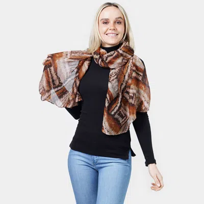 Fashnzfab Abstract Print Scarf In Brown