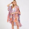 Fashnzfab Abstract Print Silky Feel Kimono Poncho In Multi