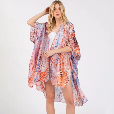 Fashnzfab Abstract Print Silky Feel Kimono Poncho In Multi