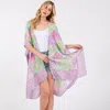 Fashnzfab Abstract Print Silky Feel Kimono Poncho In Orange