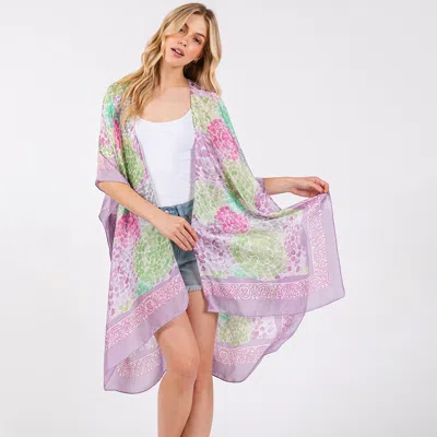 Fashnzfab Abstract Print Silky Feel Kimono Poncho In Orange