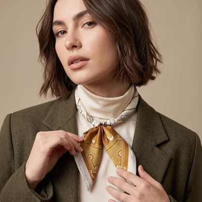 Fashnzfab Abstract Printed Bow Knot Fabric Scarf Magnetic Necklace In Beige